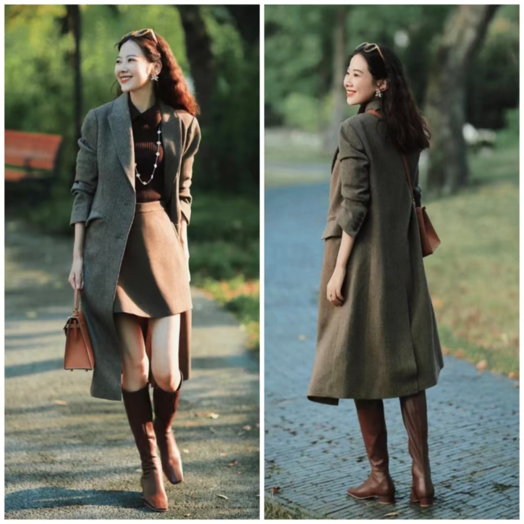 大衣搭长靴优雅阔太,大衣配长靴显矮