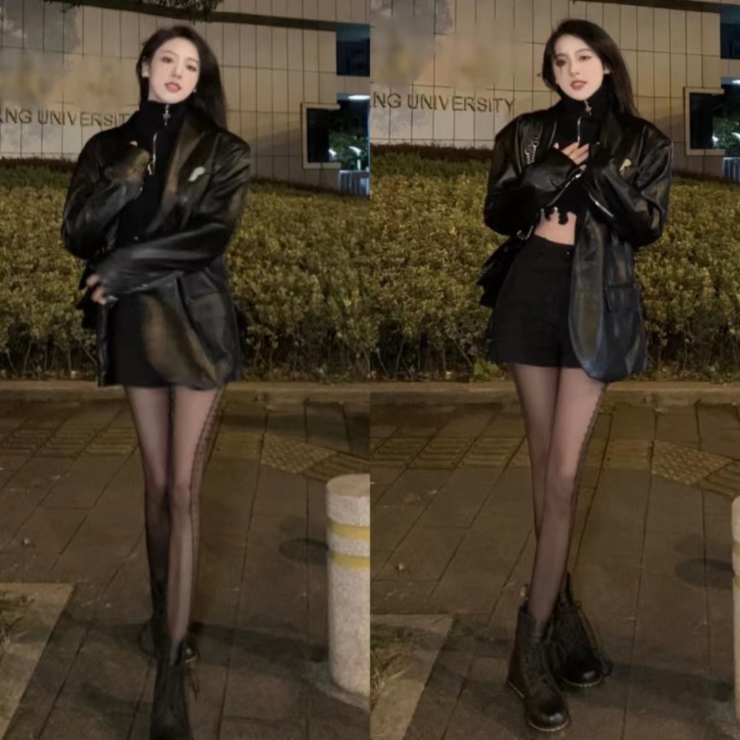 冬季黑色皮衣加棉高级感穿搭,黑色皮衣穿搭女秋冬