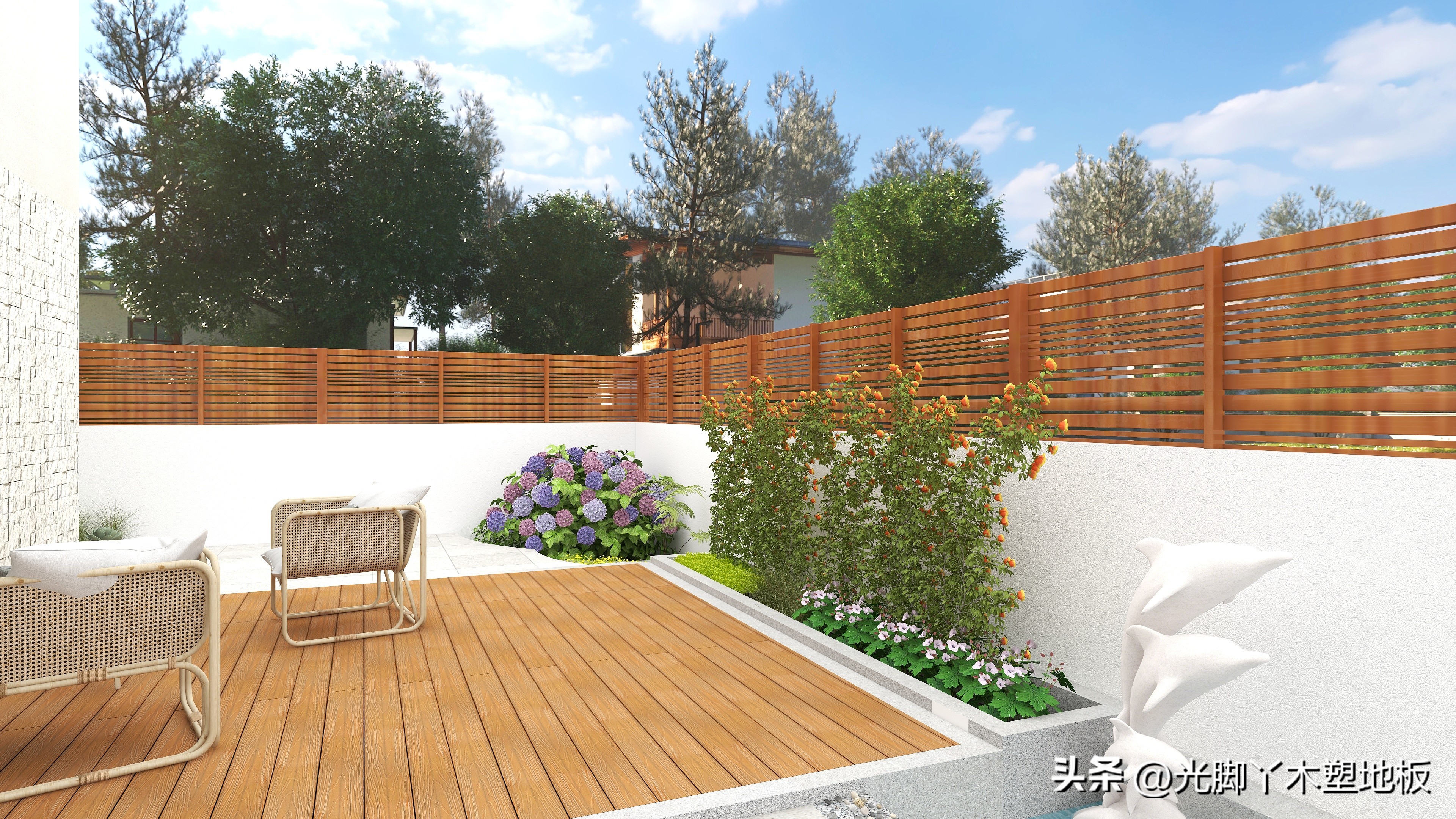 塑木地板效果图庭院,为什么别墅地面一定要用大理石