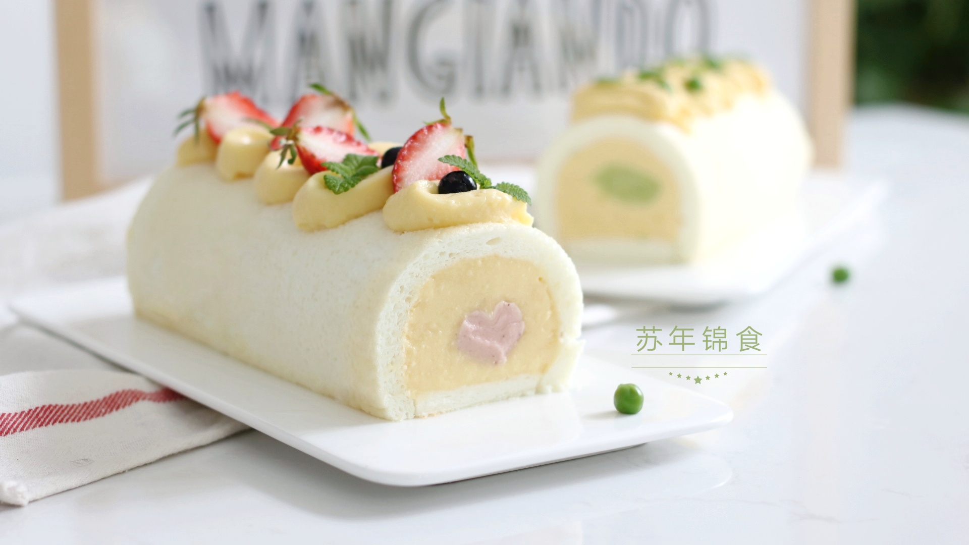 天使蜜豆卷蛋糕,豆乳虎皮天使蛋糕卷