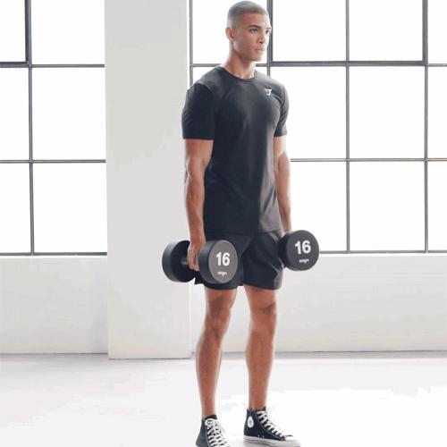 以哑铃动作来练肩部肌肉