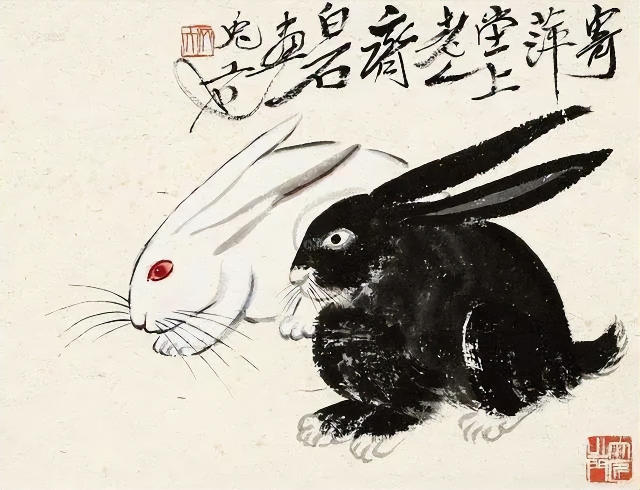 齐白石笔下富贵的牡丹,齐白石写意兔子