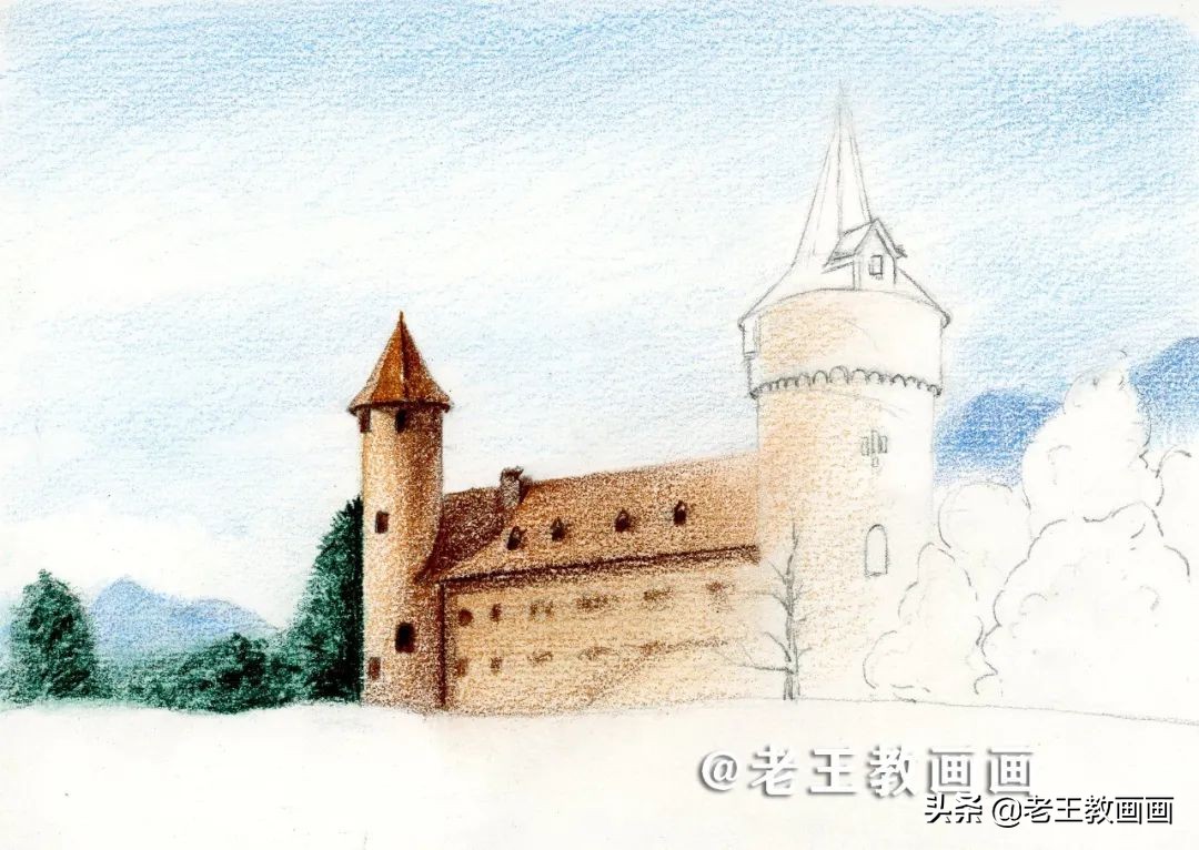 彩铅画风景好看,彩铅画一个城堡