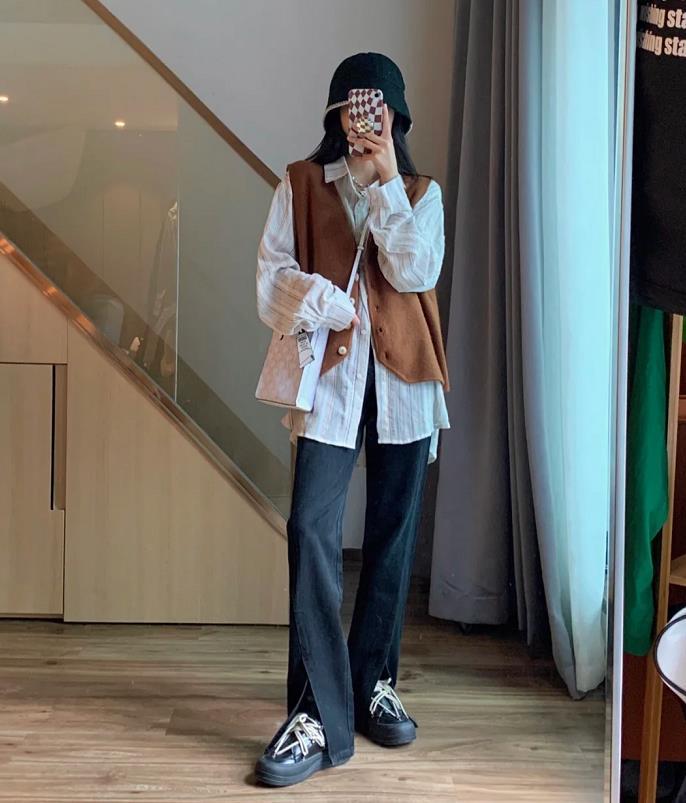 秋冬衬衫穿搭技巧,休闲修身衬衫春季搭配图