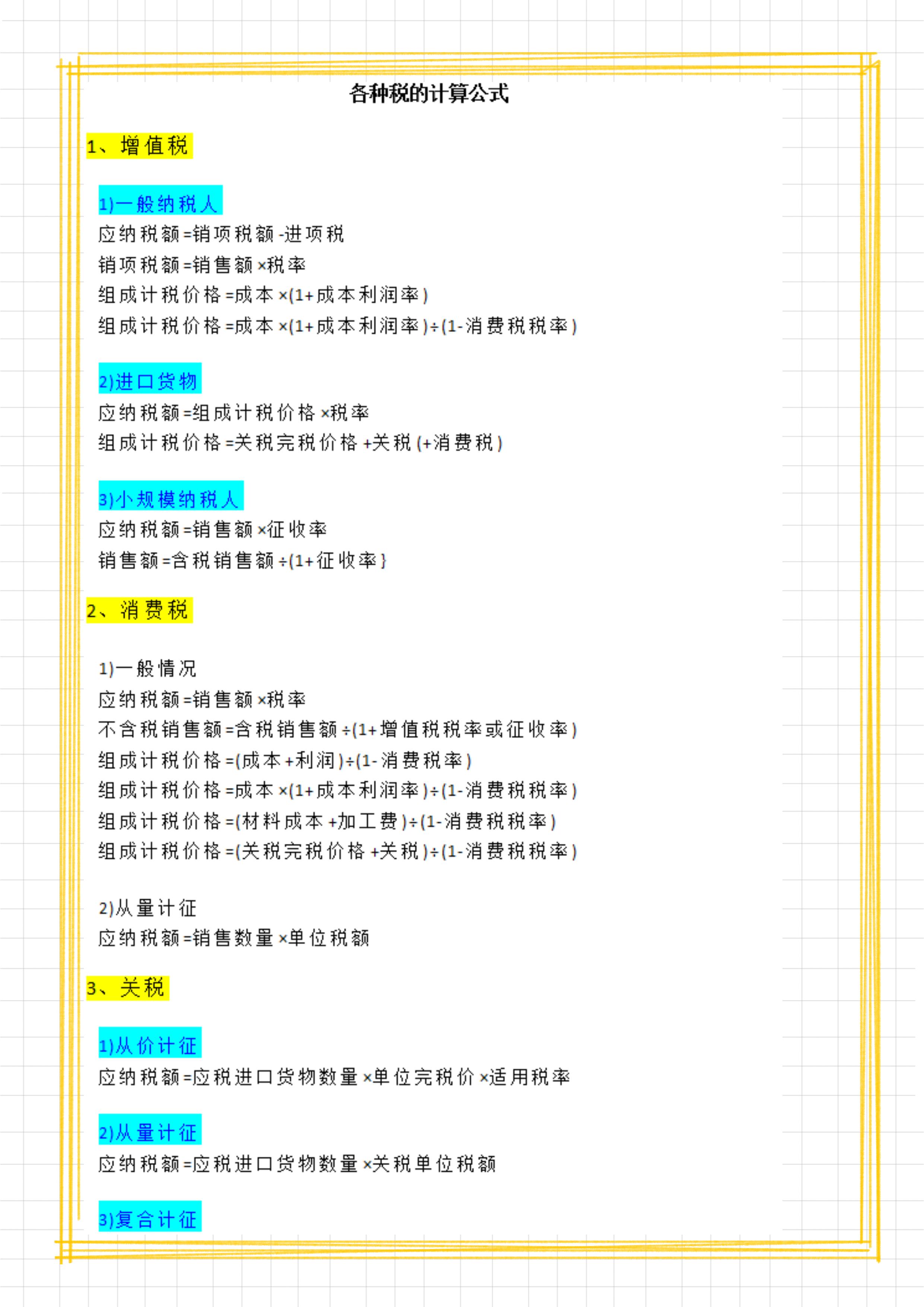 会计纳税的基本知识,会计工作量计算公式