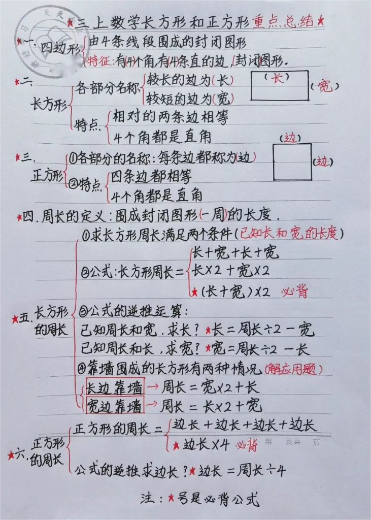 三年级长方形和正方形周长手抄报,三年级数学正方形长方形周长试卷