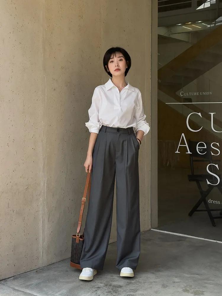 衬衫搭配牛仔裤简约时髦,衬衫如何搭配阔腿牛仔裤女士