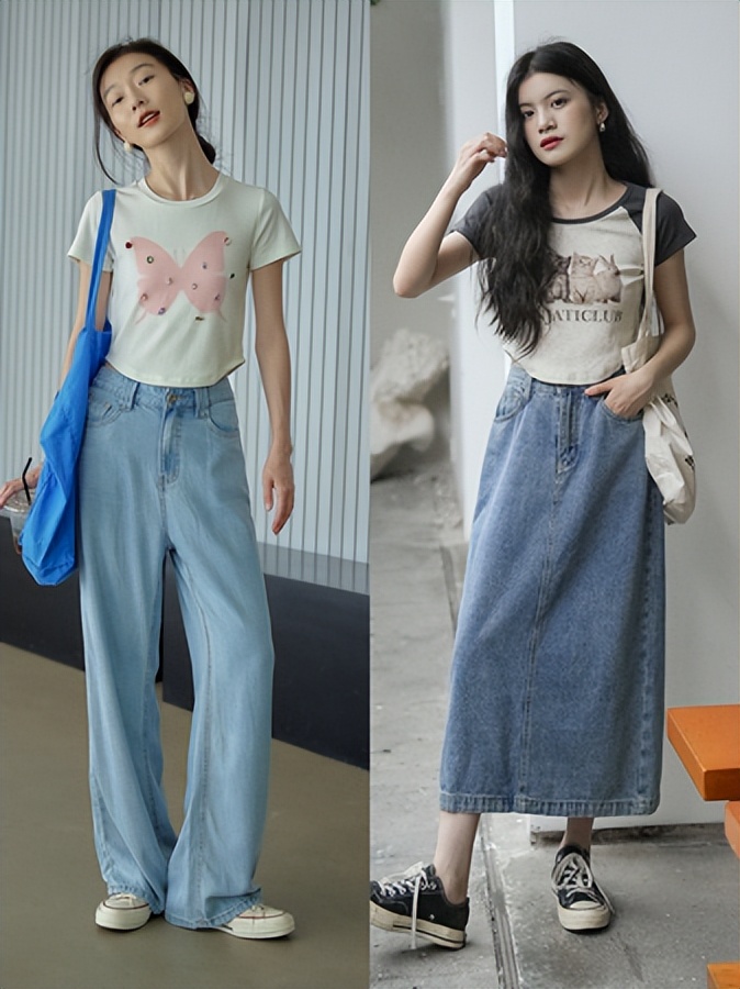 今夏最新款女生t恤宽松版,今年流行小个子t恤搭配一整套女