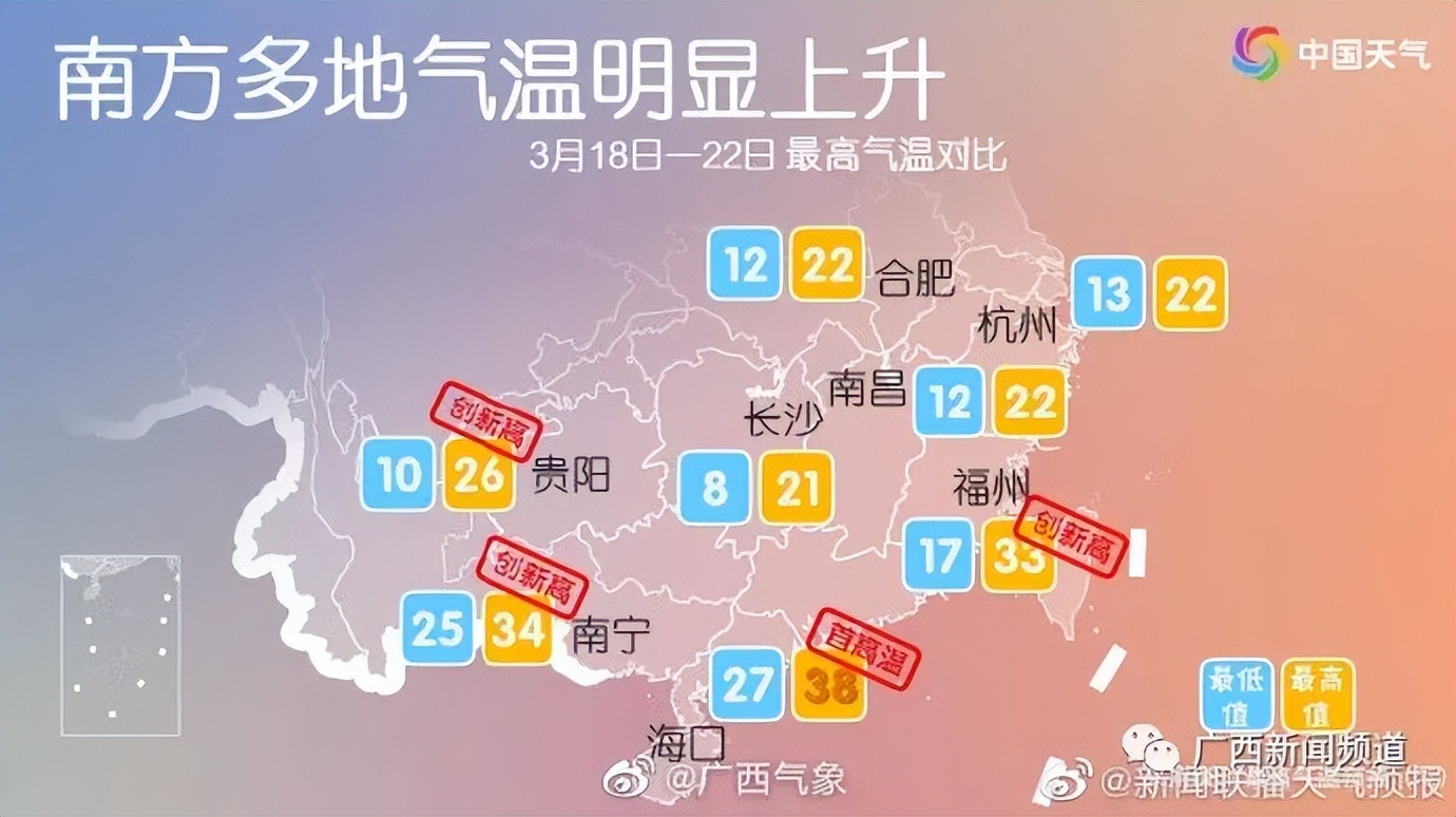 广西气温飙升明后天迎来降雨,强对流天气蓝色预警广东广西