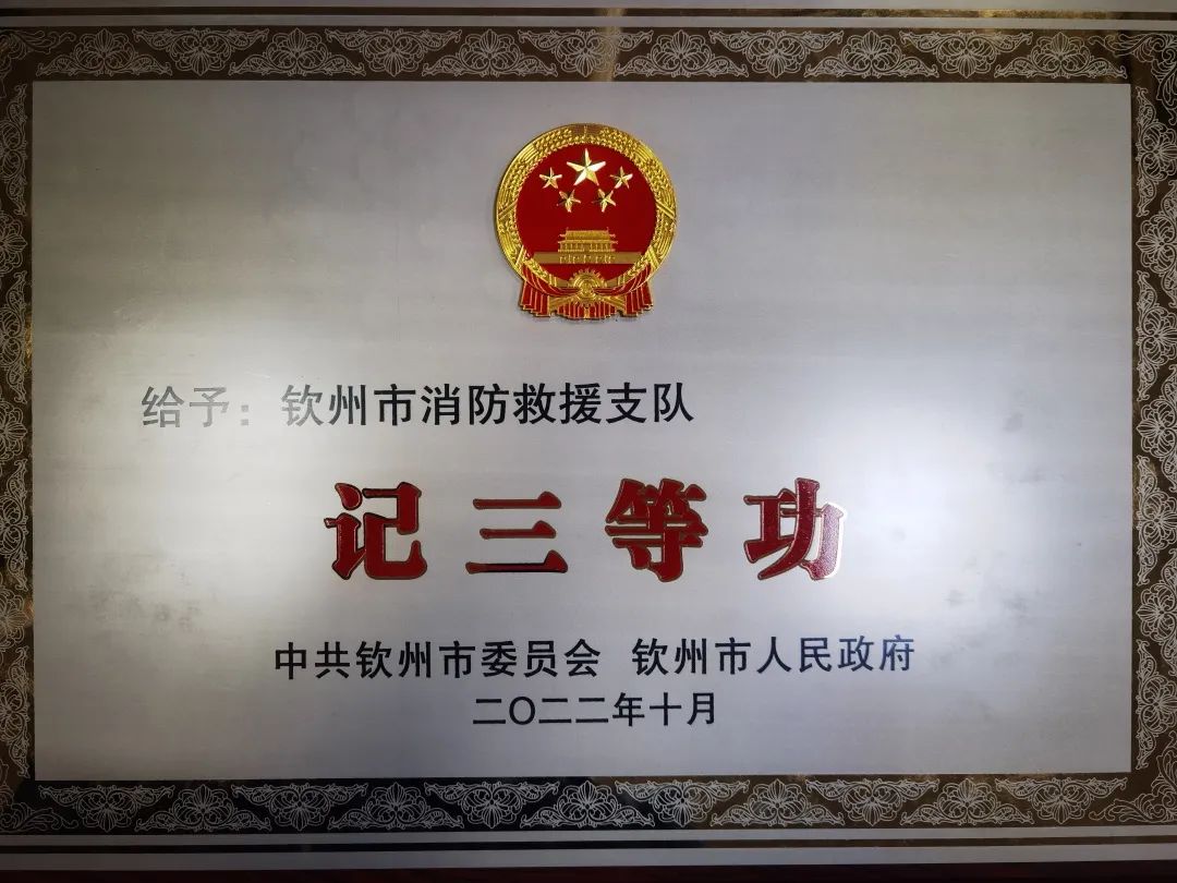市消防救援支队荣立集体二等功,消防集体三等功奖牌
