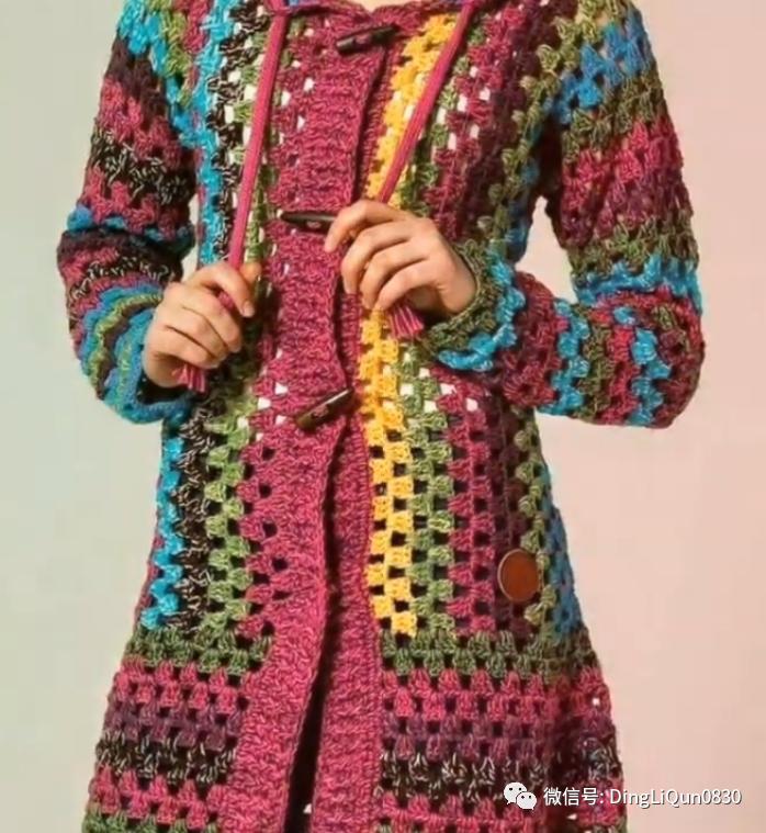 针织开衫作品,带帽针织衫开衫外套彩线