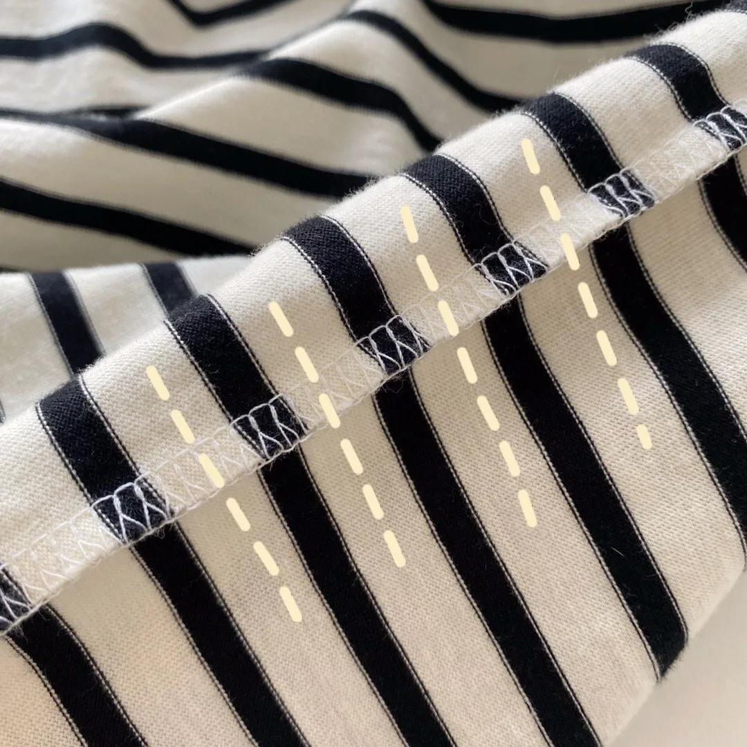 韩系短袖女显瘦,韩国经典百搭方领条纹针织短袖