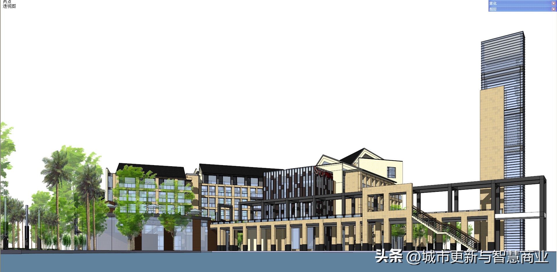 滨水公园su模型图片,苏州商业街su模型