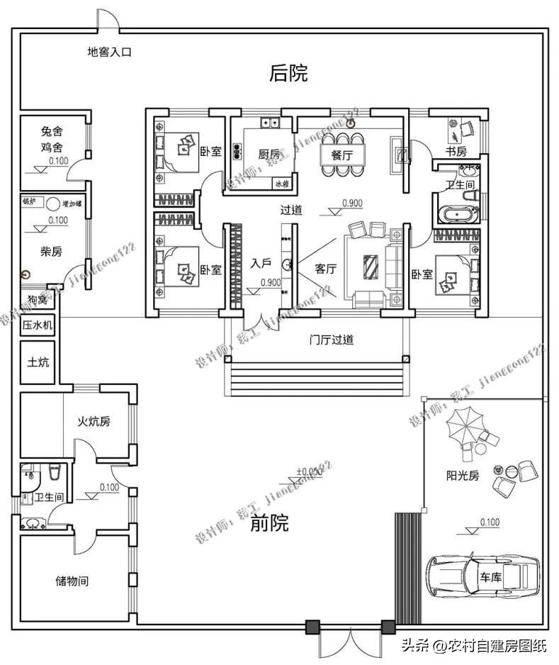 小户型房设计平房,极简现代风格一层平房