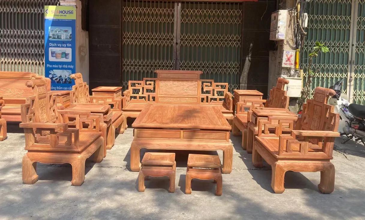 缅甸花梨家具沙发十一件套多少钱,缅甸花梨凤凰纹沙发十件套