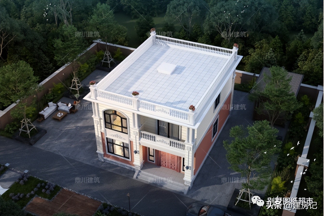 农村二层平屋顶现代风别墅100平方,农村新中式风格二层别墅大全