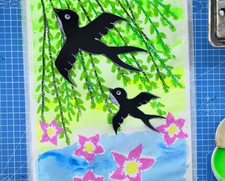 儿童画创意美术6-8岁,创意儿童画燕归巢