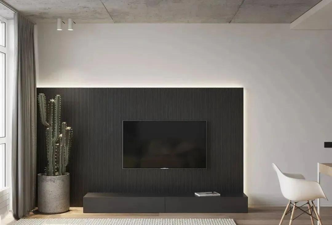 石膏线电视背景墙尺寸3.1米效果图,轻奢风装修2022新款电视背景墙纸