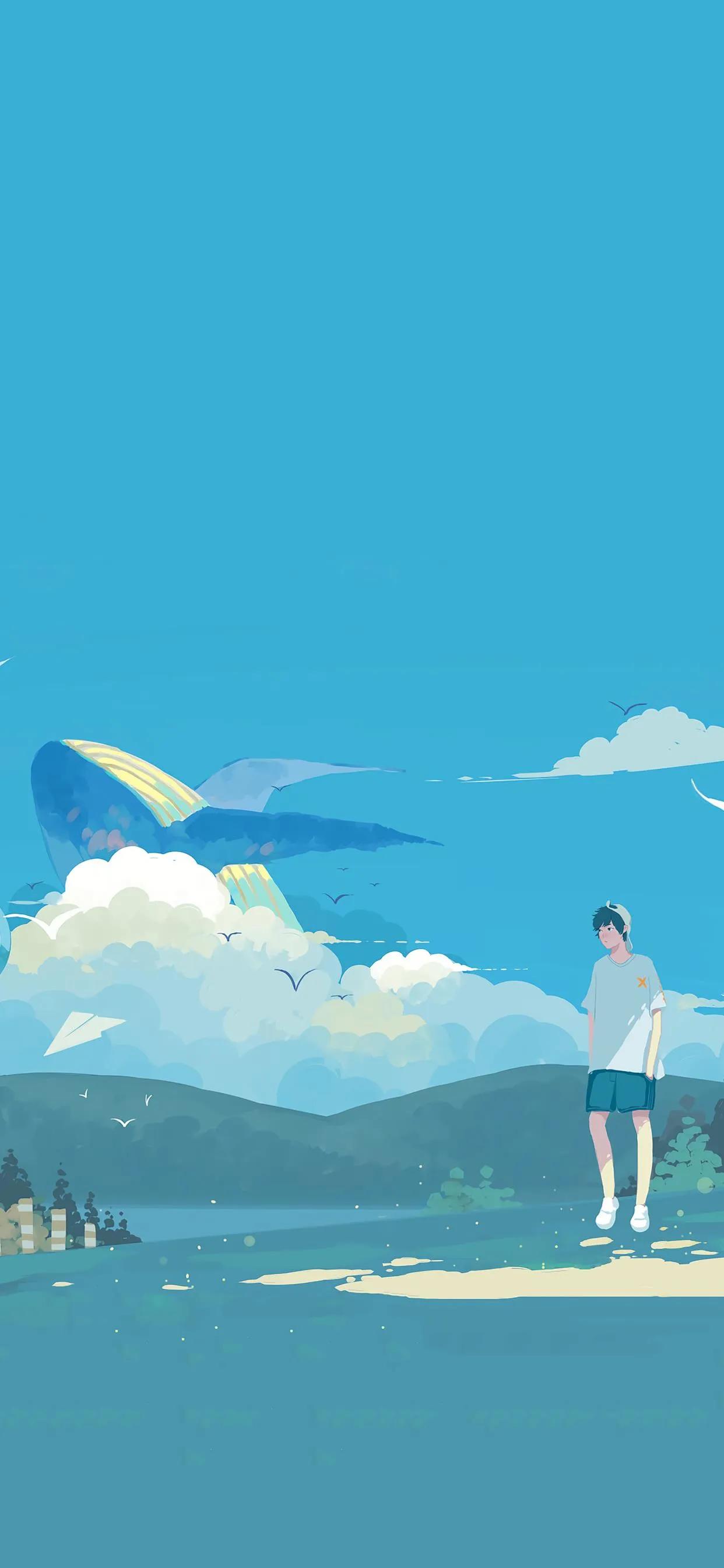 萌图100张可爱壁纸,春日海边小镇壁纸插画