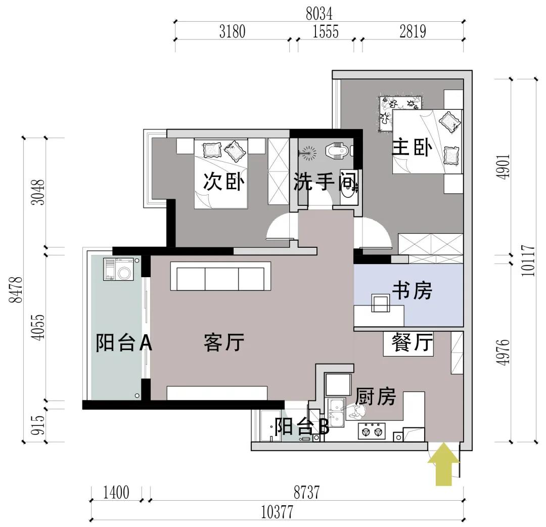 75平米现代风格婚房设计,75平方工业风婚房