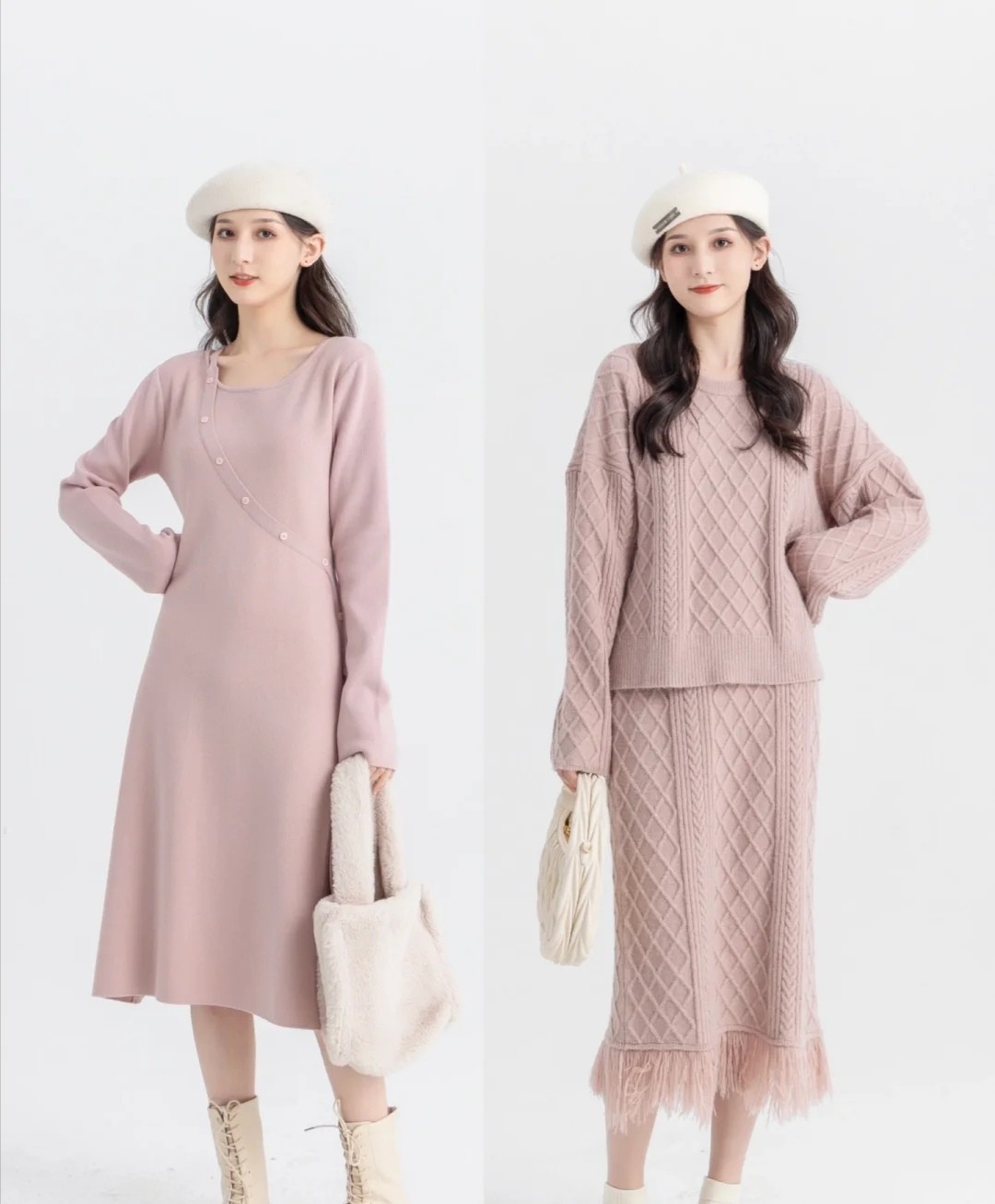 粉色系修身显瘦的穿搭女春秋,裸粉色显白又显嫩这样穿避免土气