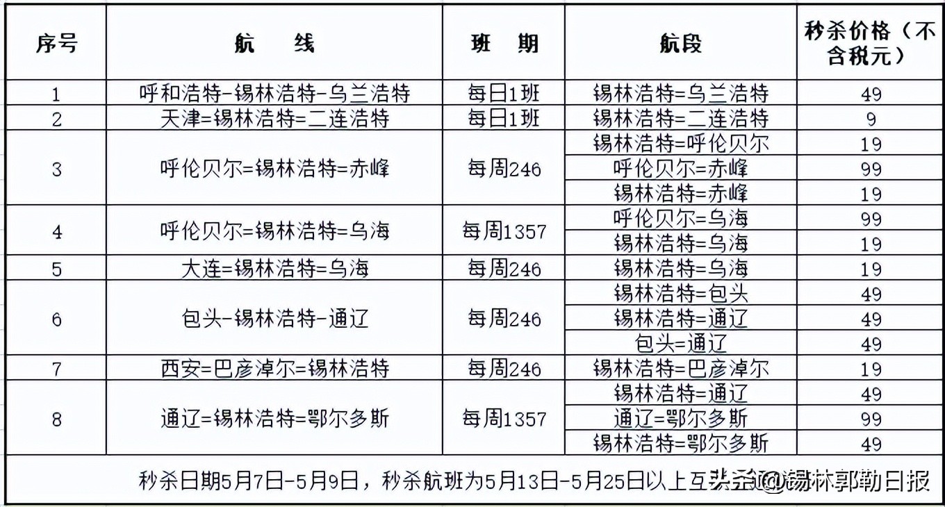 锡林浩特秒杀机票,锡林浩特机票优惠