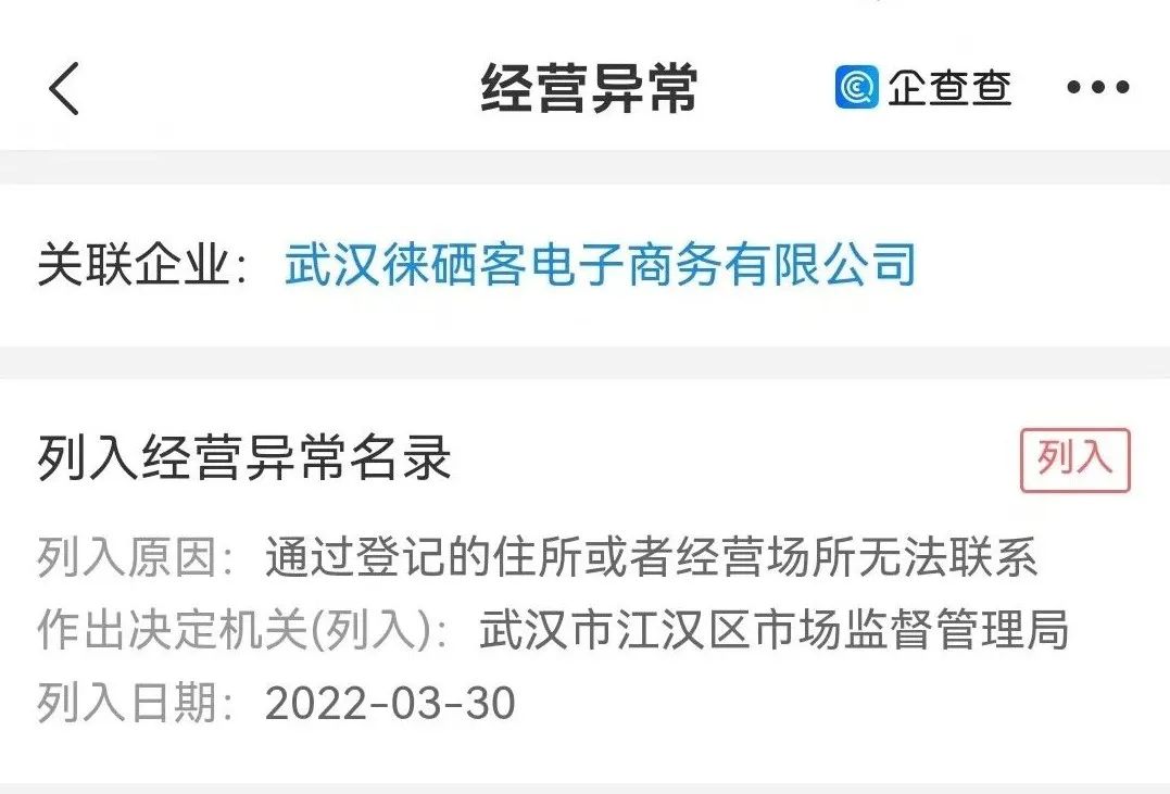 武汉徕硒客电子商务有限公司成被执行人,与其运作模式是否相关?