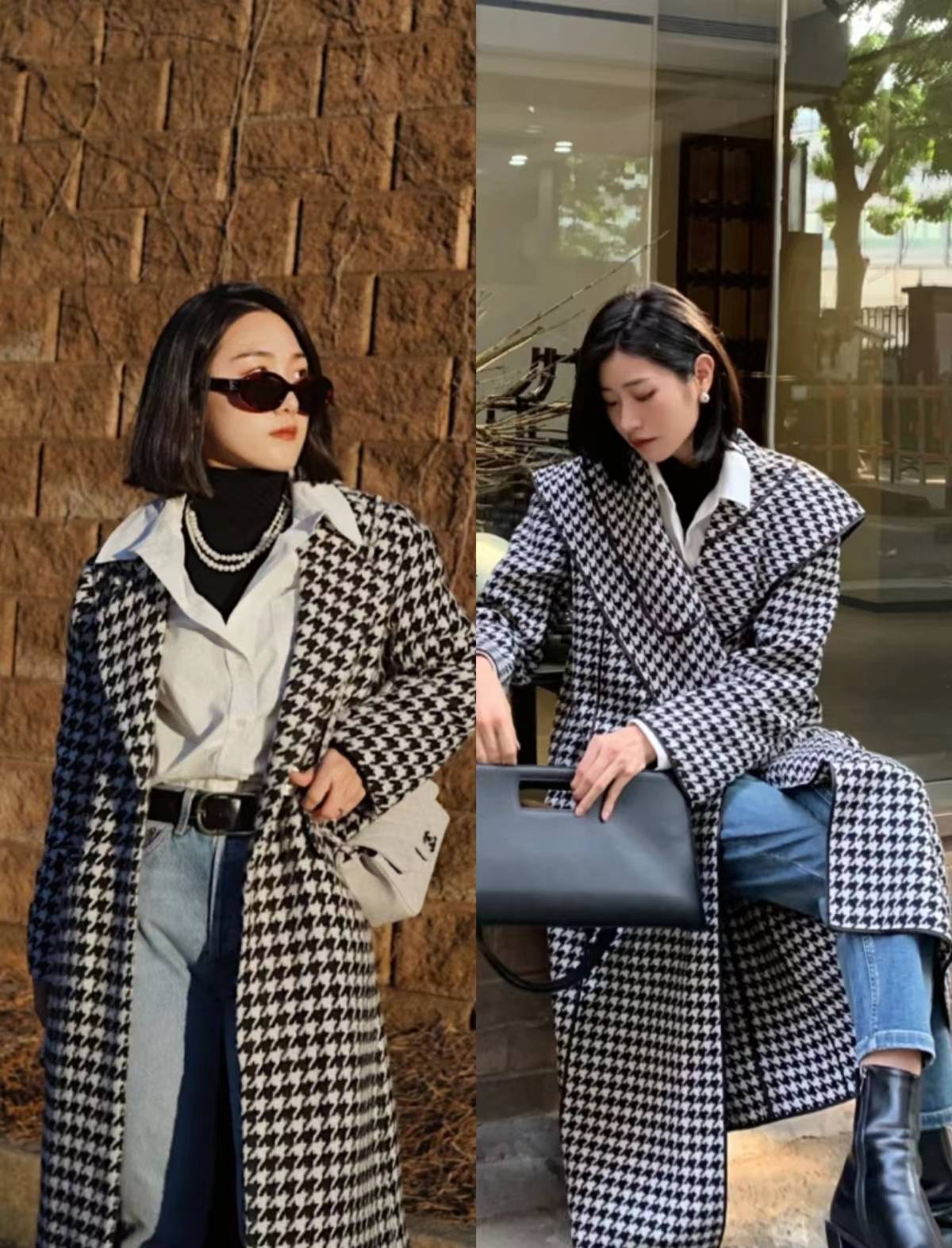 今冬不流行穿“动物纹”了,换成“千鸟格”、“棋盘格”,更优雅