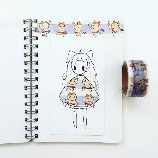 纸胶带做的小清新插画幼儿,胶带插画