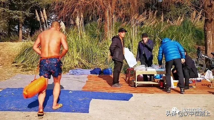 冬泳爱好者低温中畅游泳,泳者无所畏惧