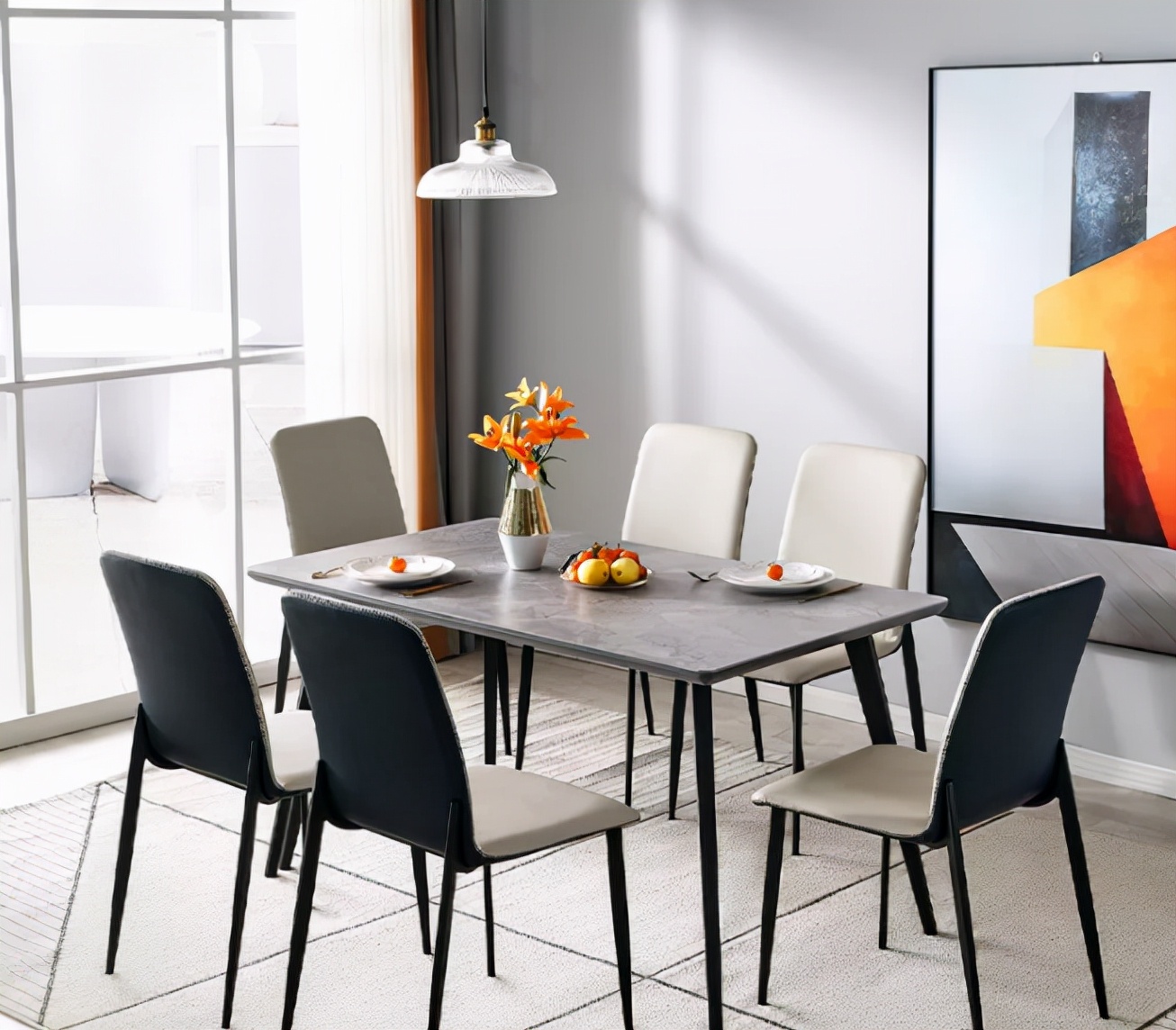 轻奢岩板餐桌椅佛山,流行的岩板餐桌椅