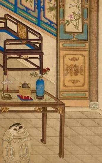 在这套20多万成交的*宫春**画中，清代贵族人家的家具陈设亮了