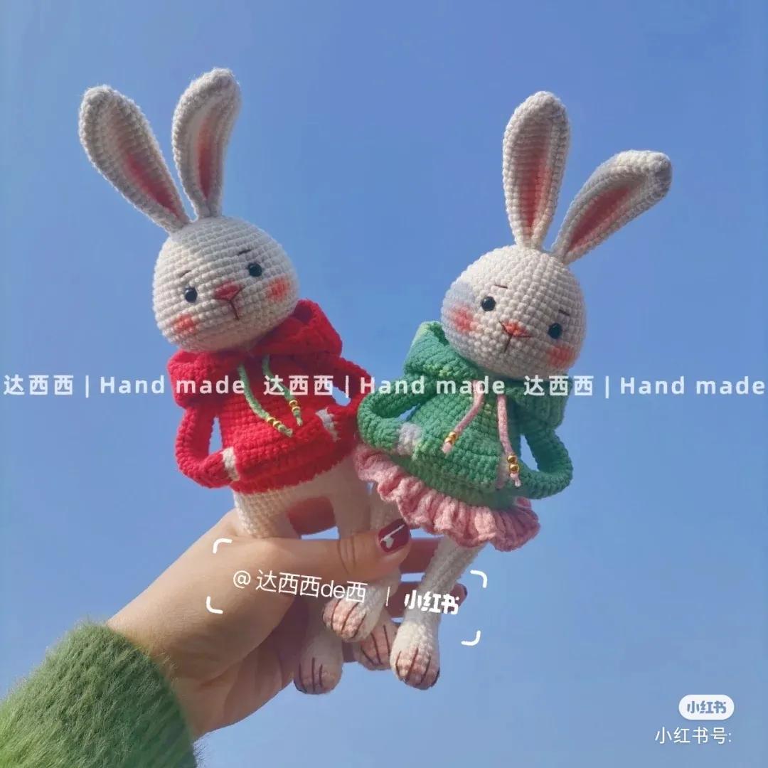 网红兔子钩针图解,钩针玩偶兔子图解