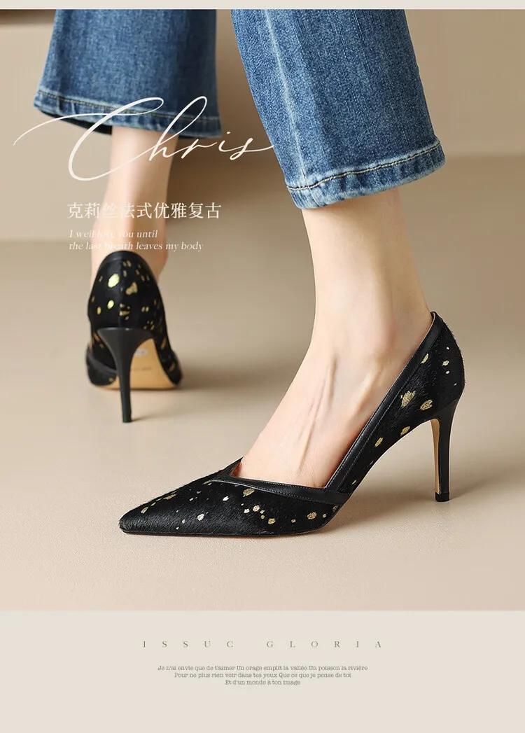 马毛豹纹高跟鞋,马海毛黑色高跟鞋