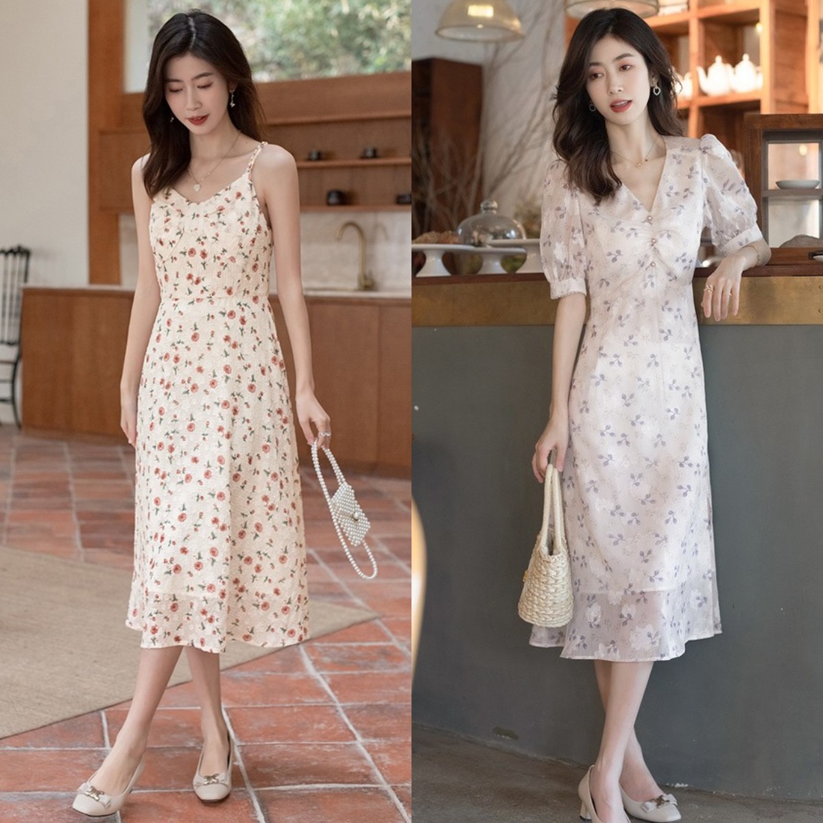 泡泡袖碎花连衣裙搭配帆布鞋,夏天小碎花连衣裙搭配什么鞋子穿