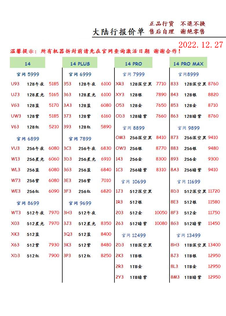 2021年10月27日华强北手机报价,2022年9月16日华强北手机报价