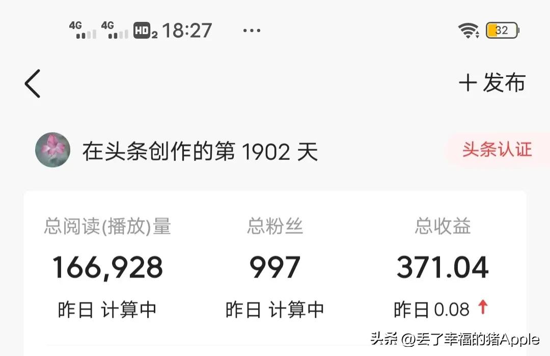 今天是我来头条真正创作打卡第268天，昨天收益0.45，很开心