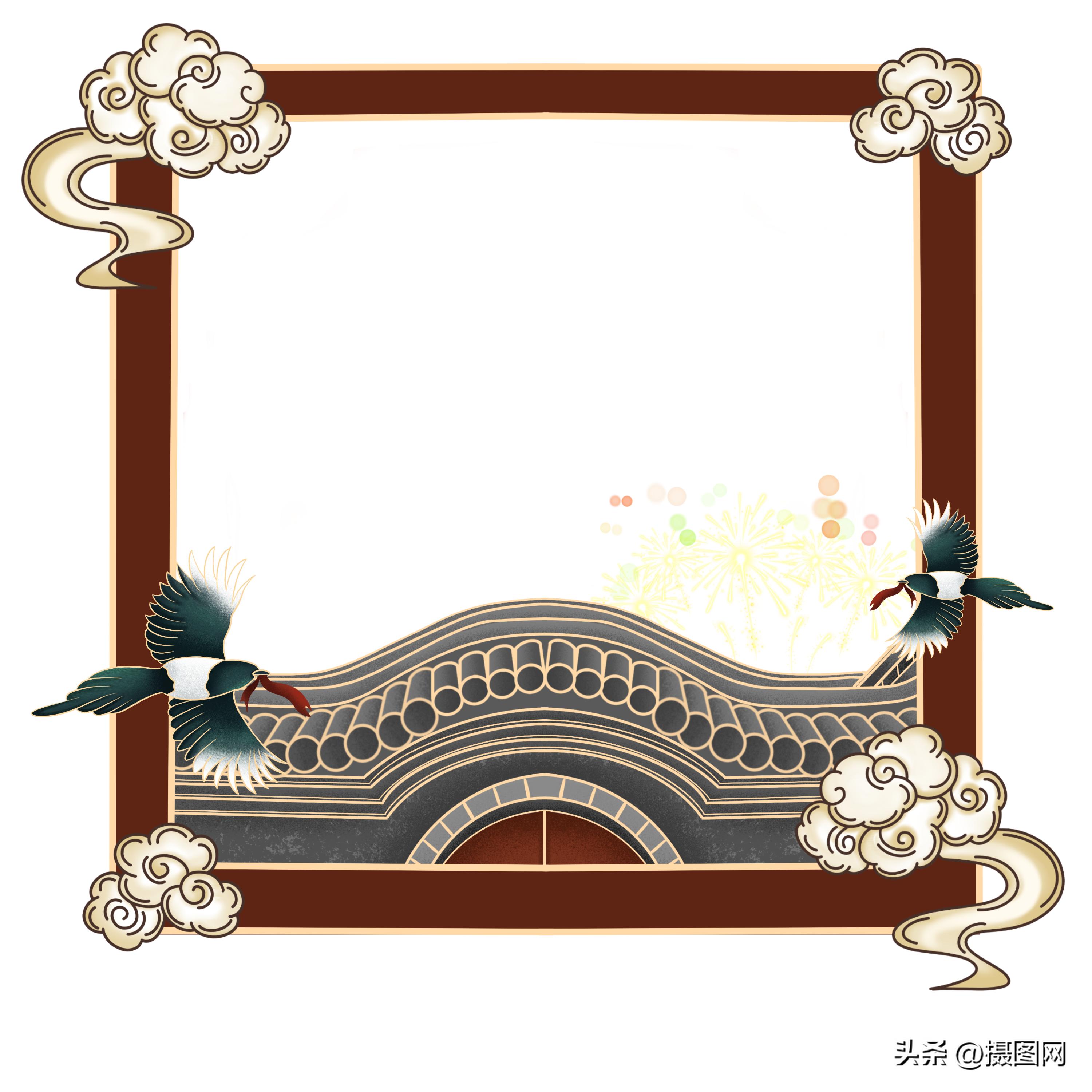 金色中国风边框素材免抠图图文,中国风透明动态免抠边框素材图片