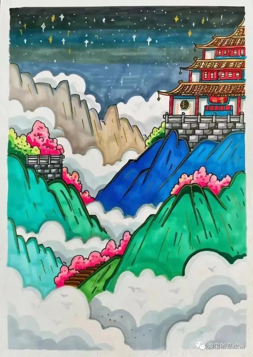 仙气十足的古风画马克笔,马克笔古风诗画