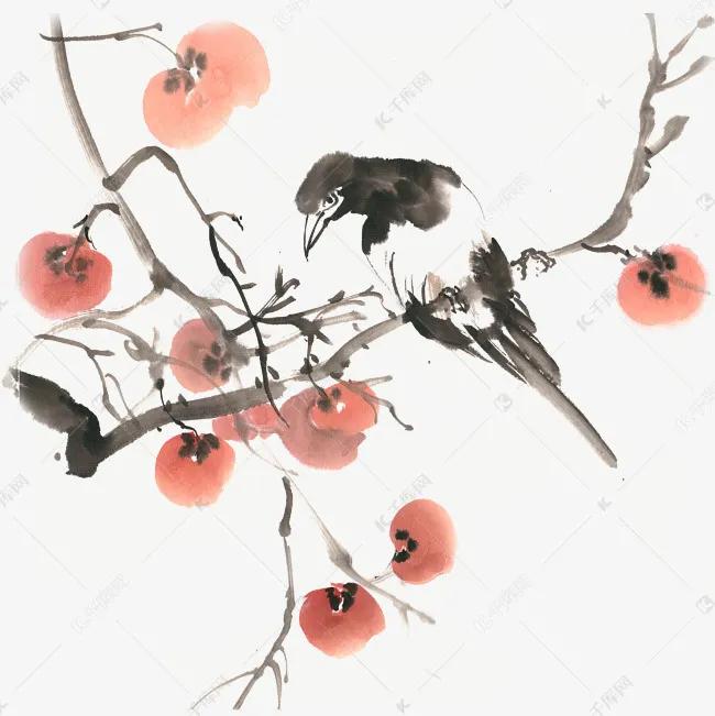柿子喜鹊国画寓意,喜鹊柿子画寓意