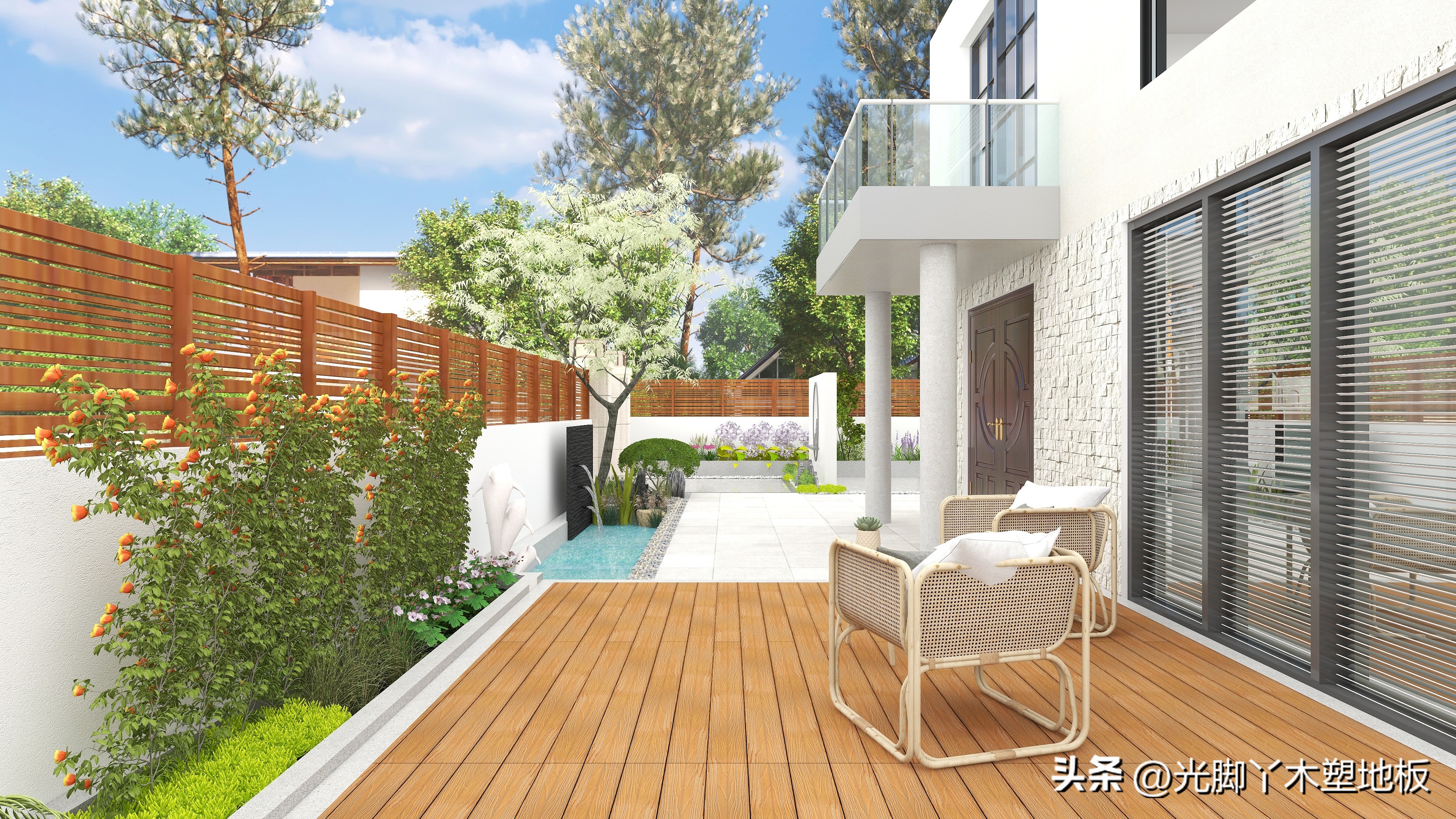 塑木地板效果图庭院,为什么别墅地面一定要用大理石