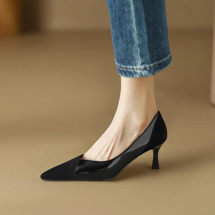 高跟鞋女拼接高级感,玛丽珍粉色拼接高跟鞋