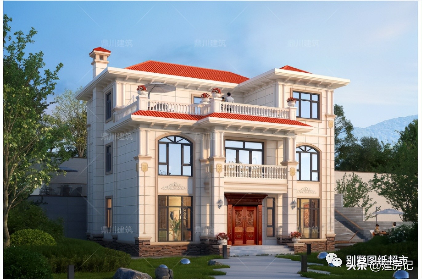新中式风三层超大露台的别墅外观,推荐一款经济又实用通透三层别墅