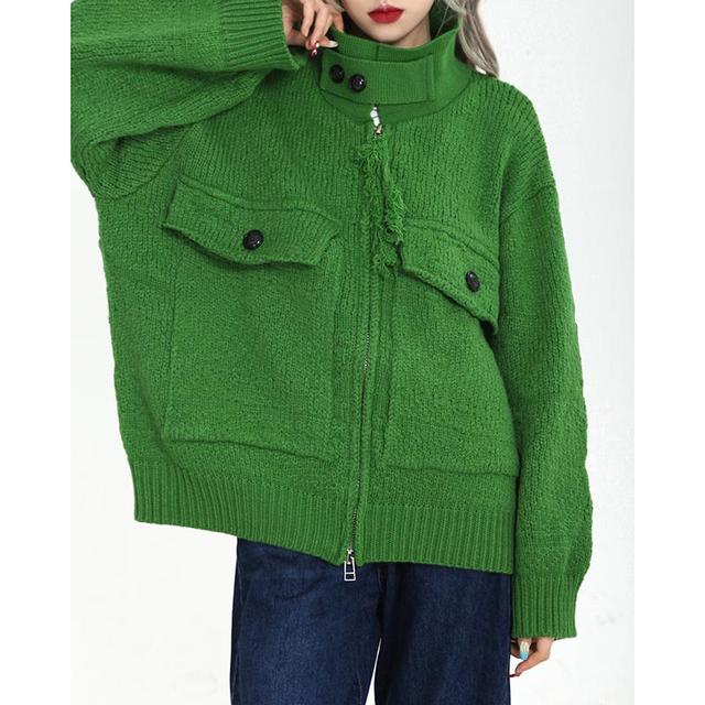 橘色针织开衫毛衣怎么搭配最洋气,2019秋冬女毛衣撞色复古针织开衫