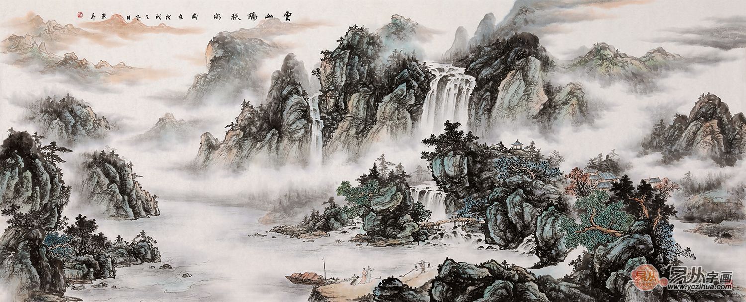 新中式山水画客厅挂画沙发背景墙,沙发墙装饰画简约山水画