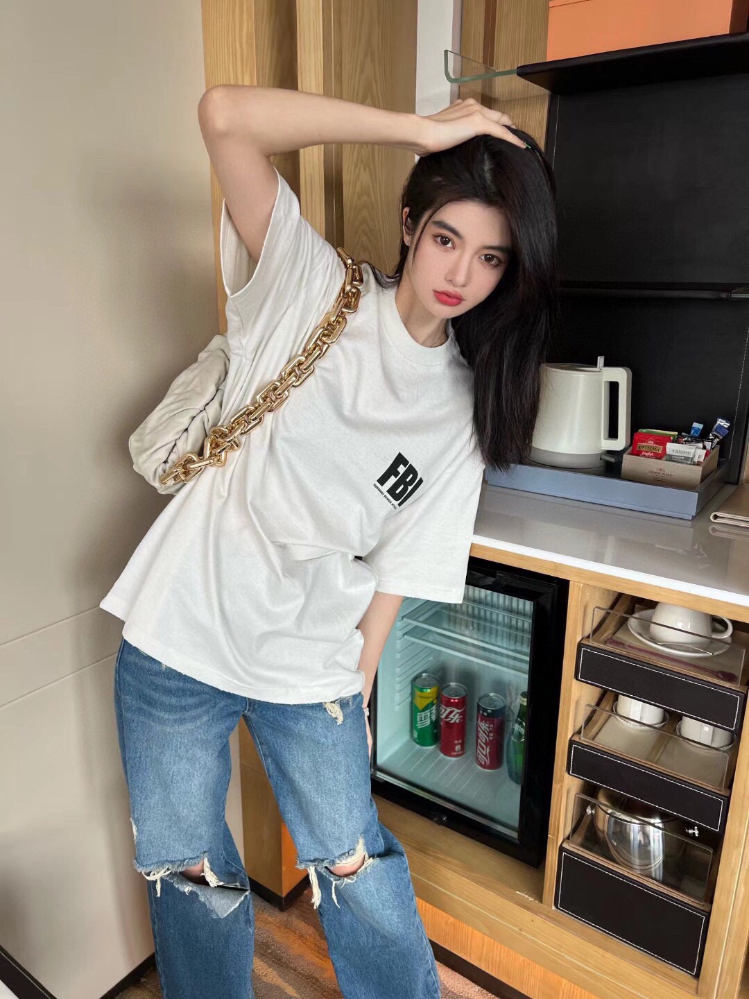 巴黎世家杏色短袖穿搭,巴黎世家fw21麦穗短袖