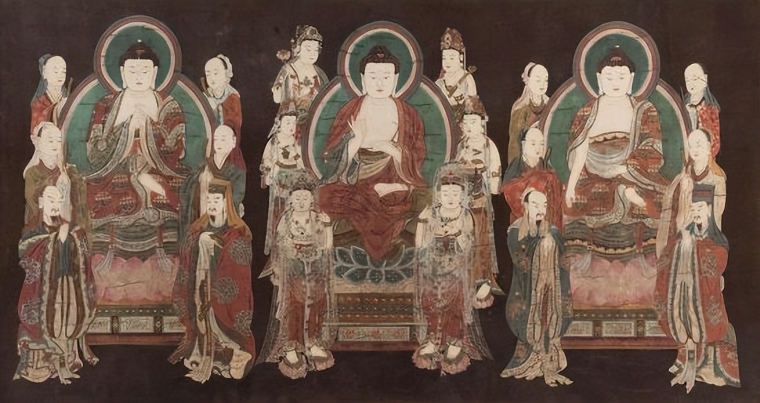 道教佛教题材绘画欣赏,佛教五佛神像绘画