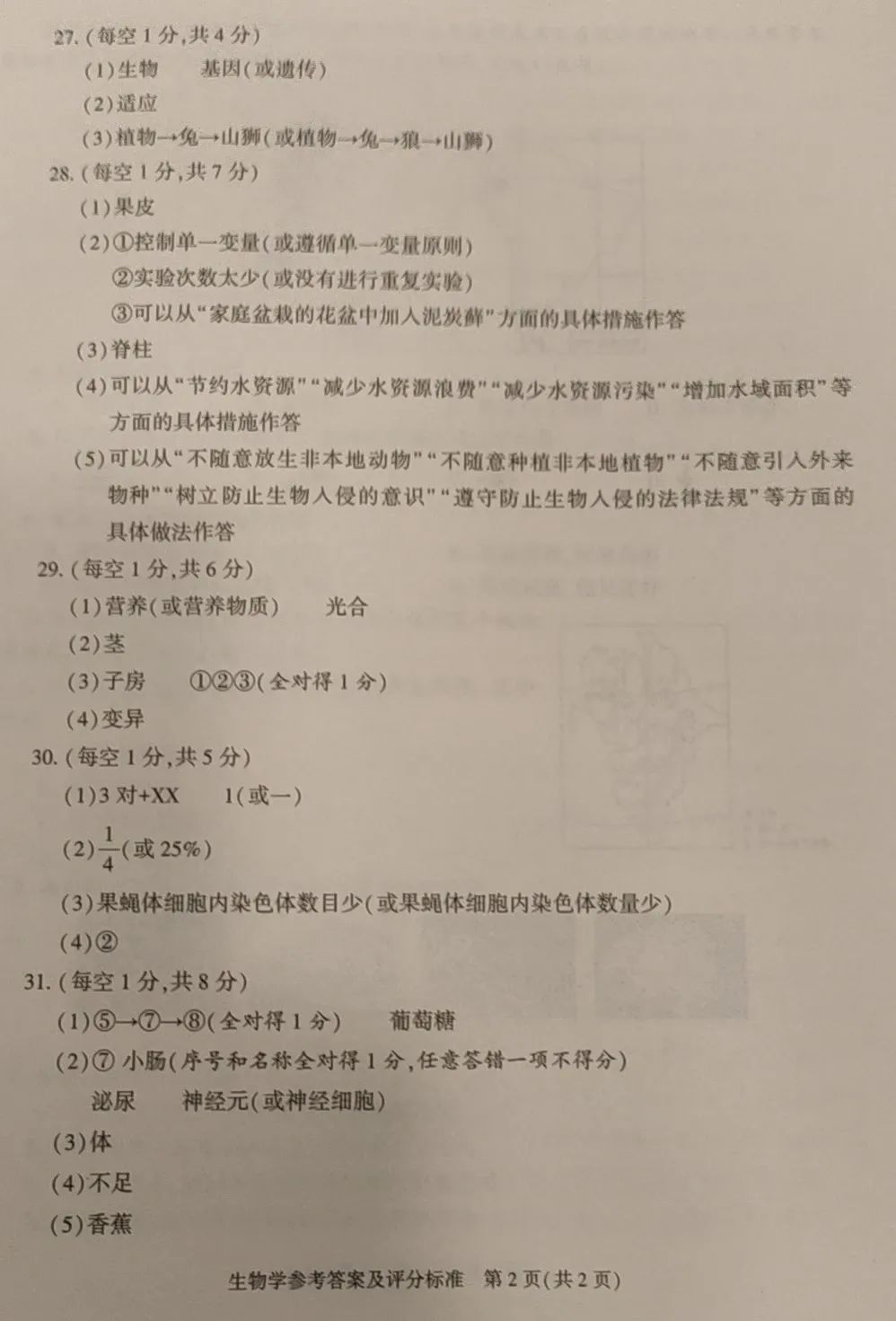 2023年陕西生物会考试卷及答案,陕西省2023初中生物会考试卷