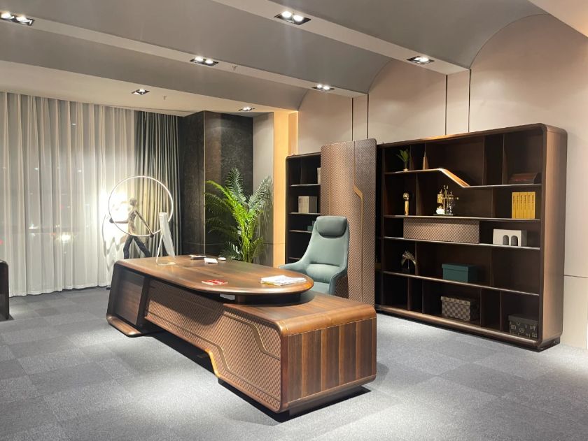 老板办公桌椅组合简约现代大班台,老板办公室柜子效果图新中式