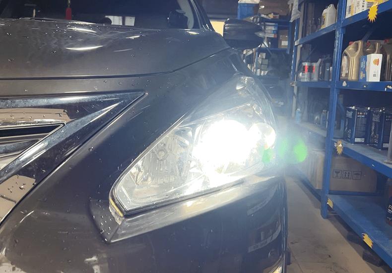 天籁改装几何光束大灯,2012款天籁更换led大灯